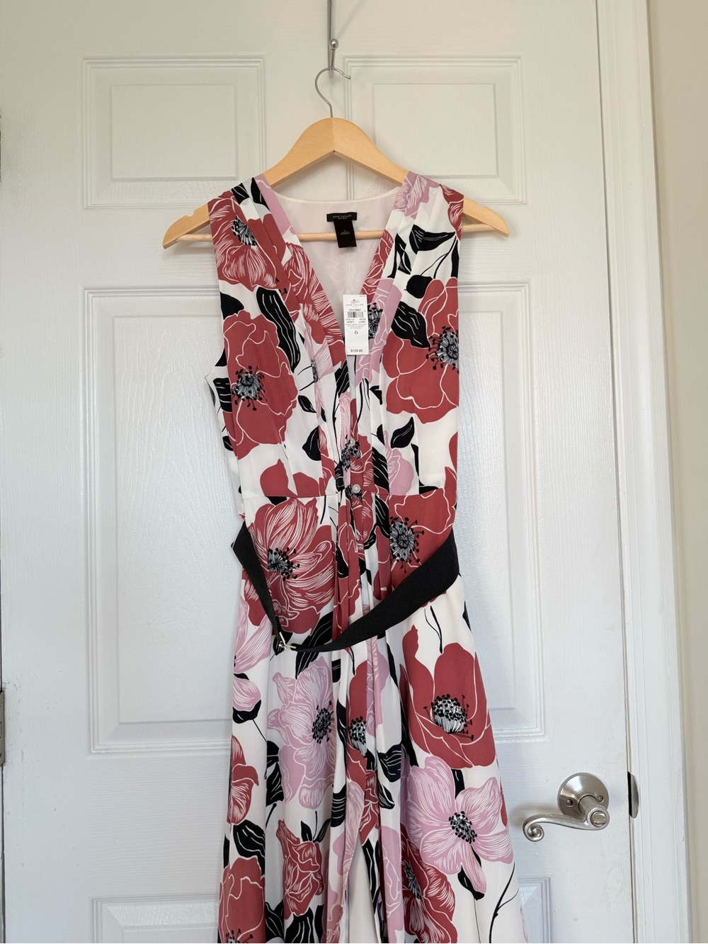 Ann Taylor Sleeveless Floral Midi Dress in Rose, Blush and Black
